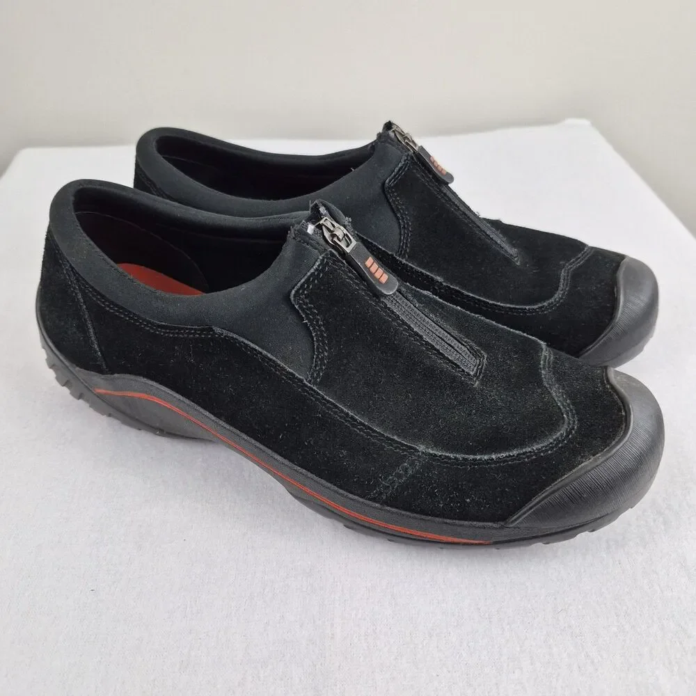 LANDS END Black Suede Leather Hiking Walking Trail Shoes Womens Sz 9 Slip On